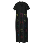 Women's Linen Dress - Ankle-Length Embellished and Embroidered Female Clothing