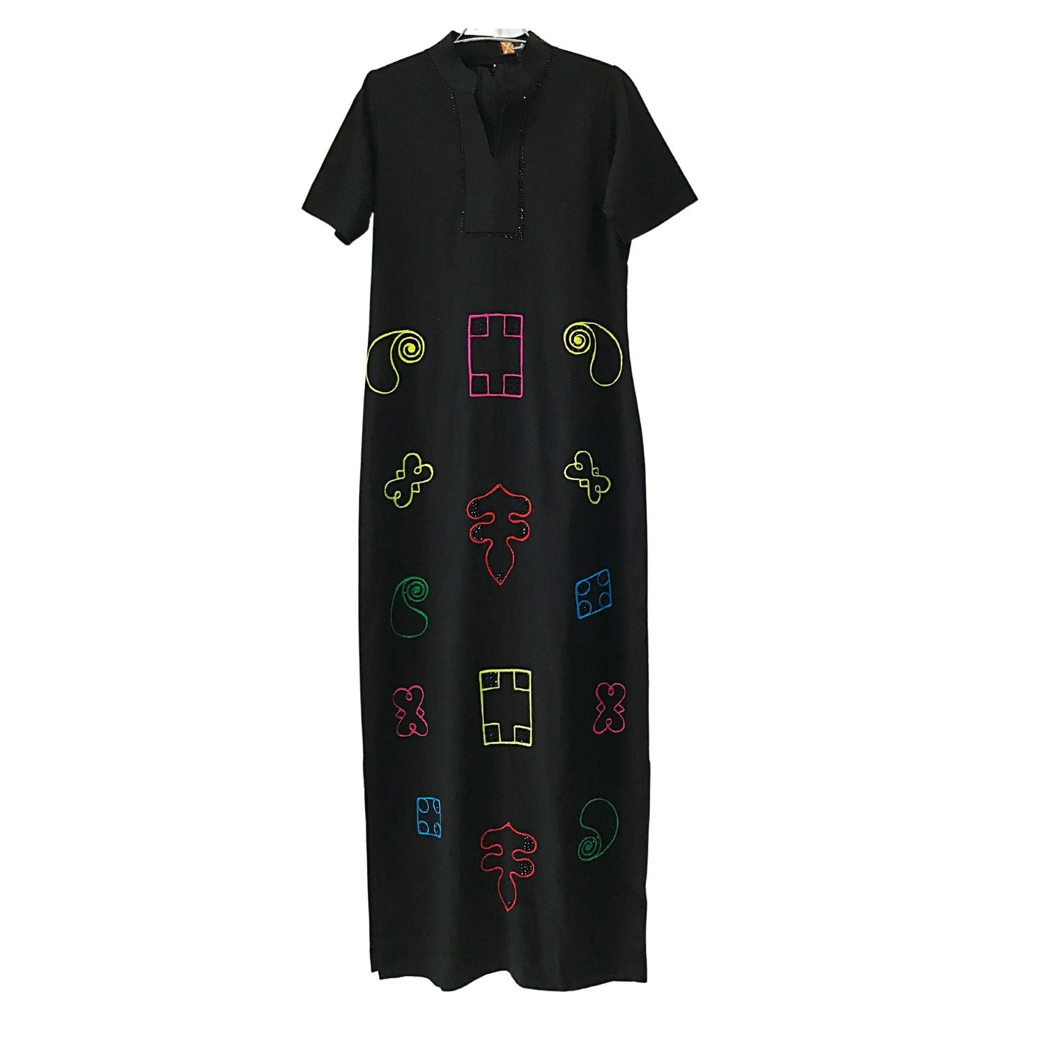 Women's Linen Dress - Ankle-Length Embellished and Embroidered Female Clothing