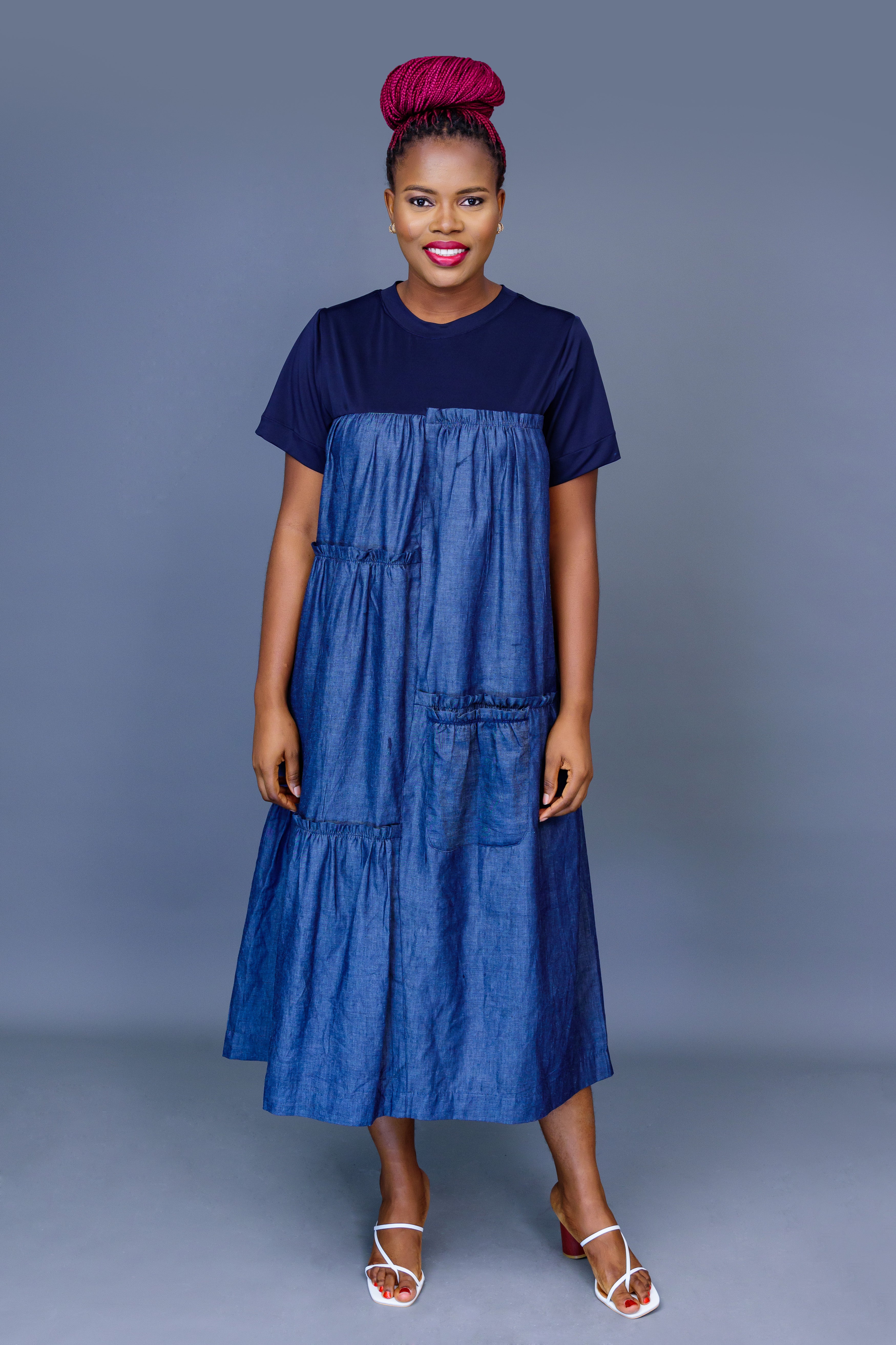 Denim Midi Dress - Women's Tiered Tee Style